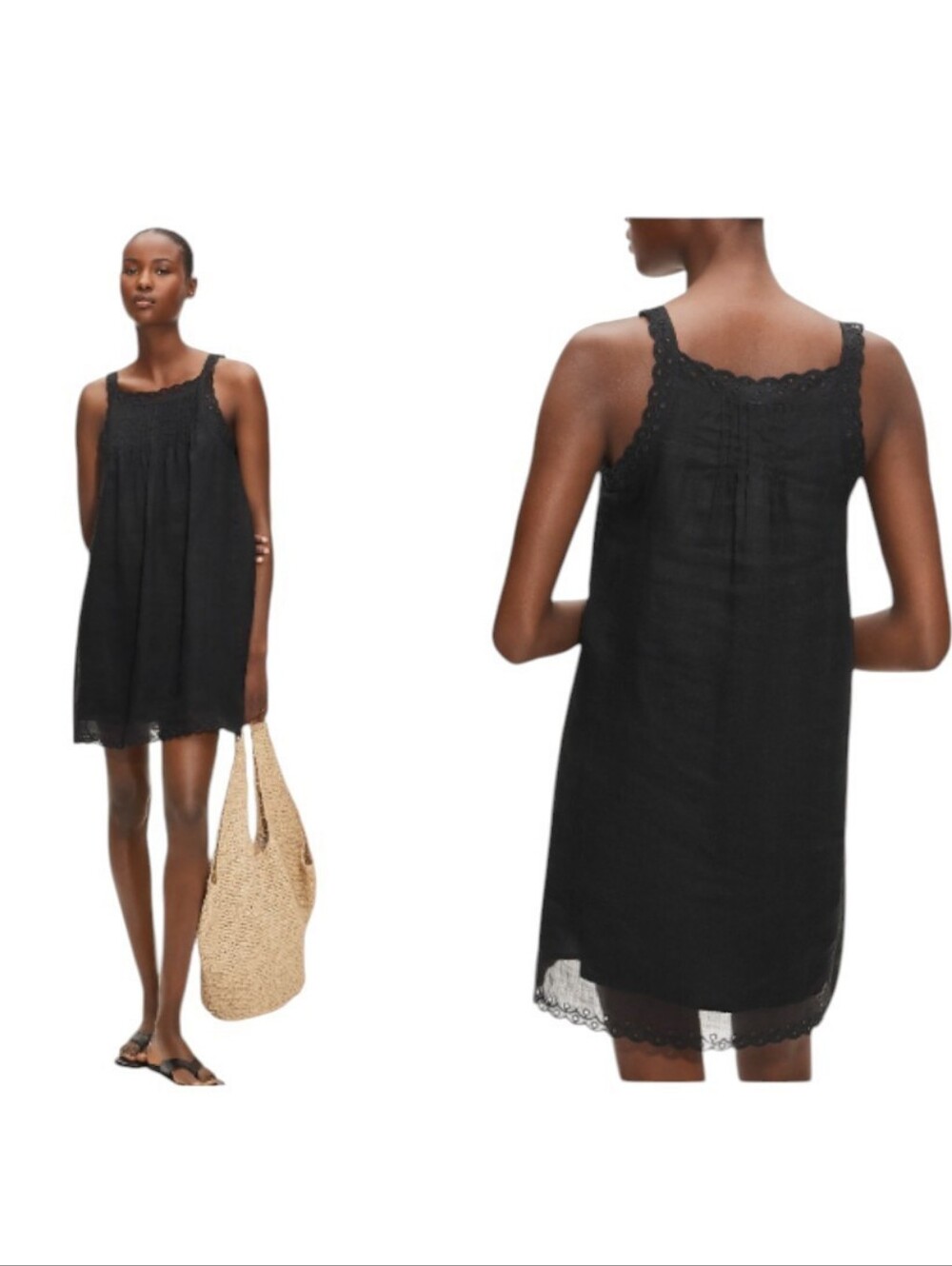 NWT J. Crew Scallop-trim mini dress Ramie Black